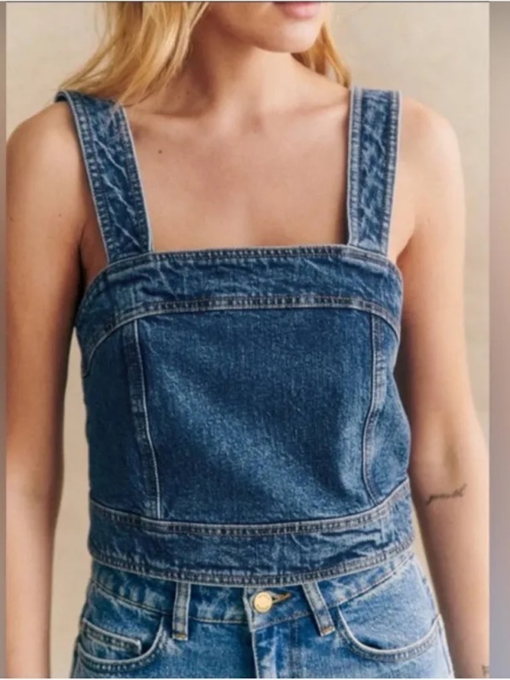 NWOT Sezane Hermance Denim Top EU sz 40 (8)